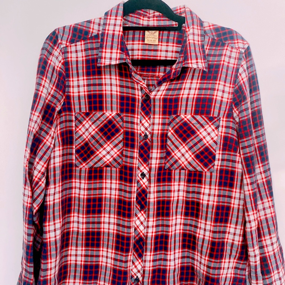 Ladies Medium Faded Glory Plaid Button down